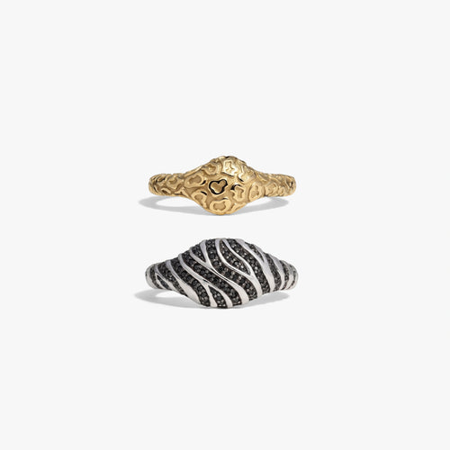 Awe Inspired Rings 6 Cat Print Signet Ring Duo