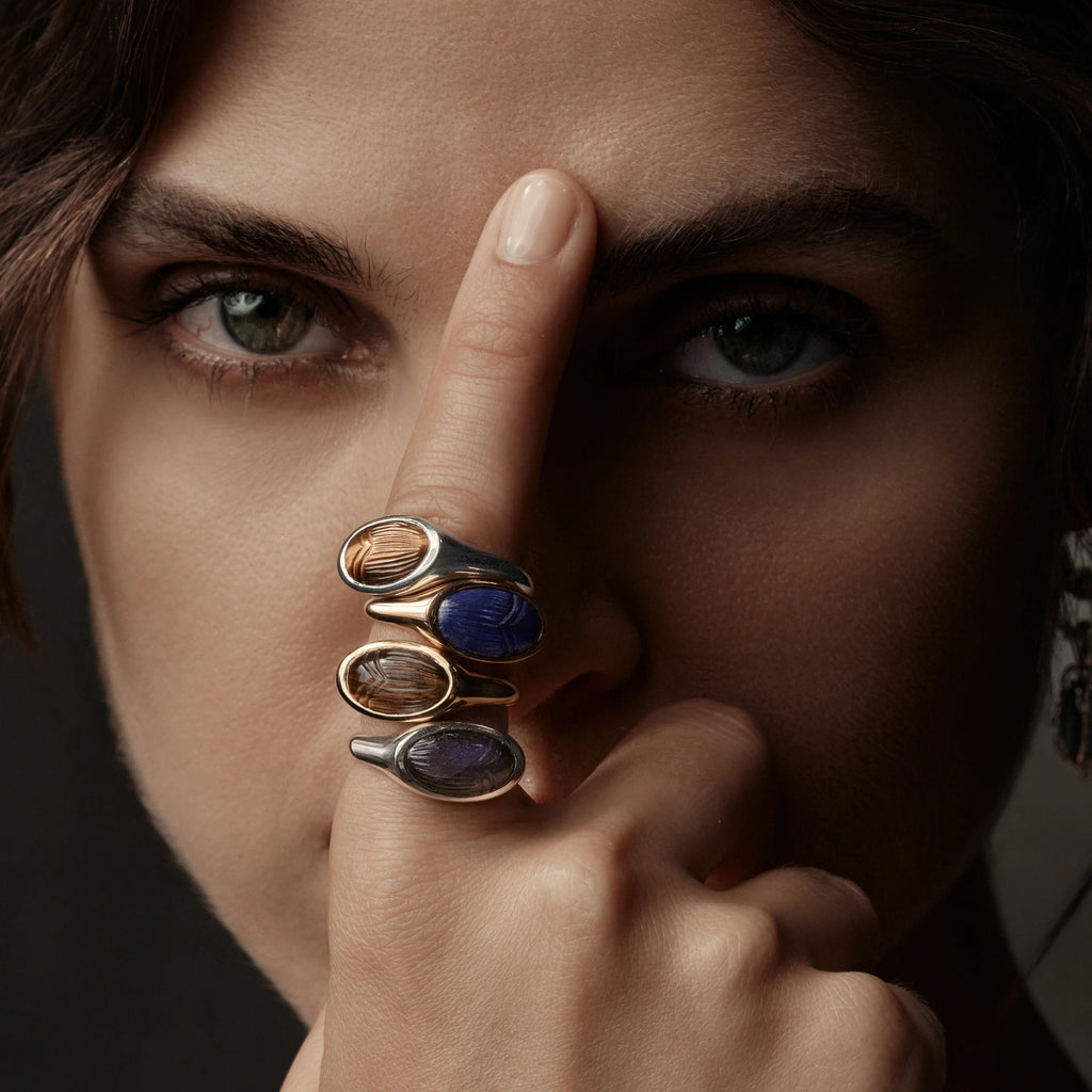 Awe Inspired Rings Carved Gemstone Deathwatch Beetle Ring