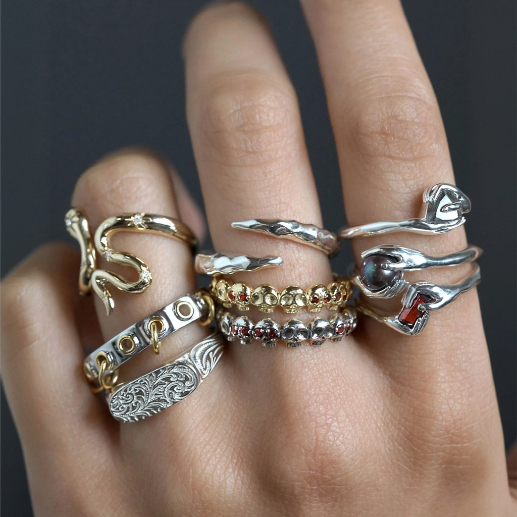 Awe Inspired Rings Gemstone Skull Band