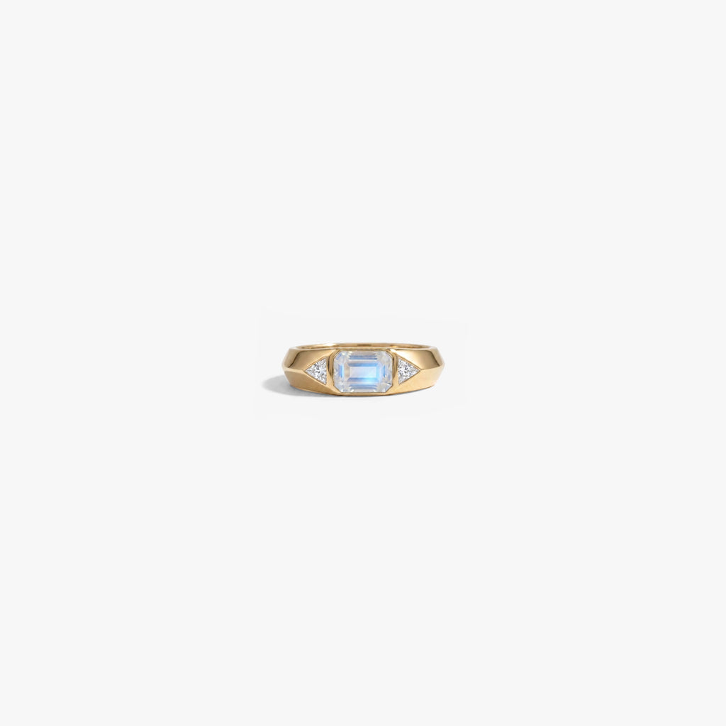 Awe Inspired Rings 14K Gold Vermeil / Rainbow Moonstone / 5 Knife Edge Gemstone Band