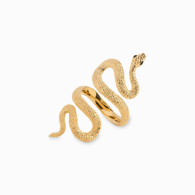 An Awe Inspired Snake Wrap Ring on a white background.