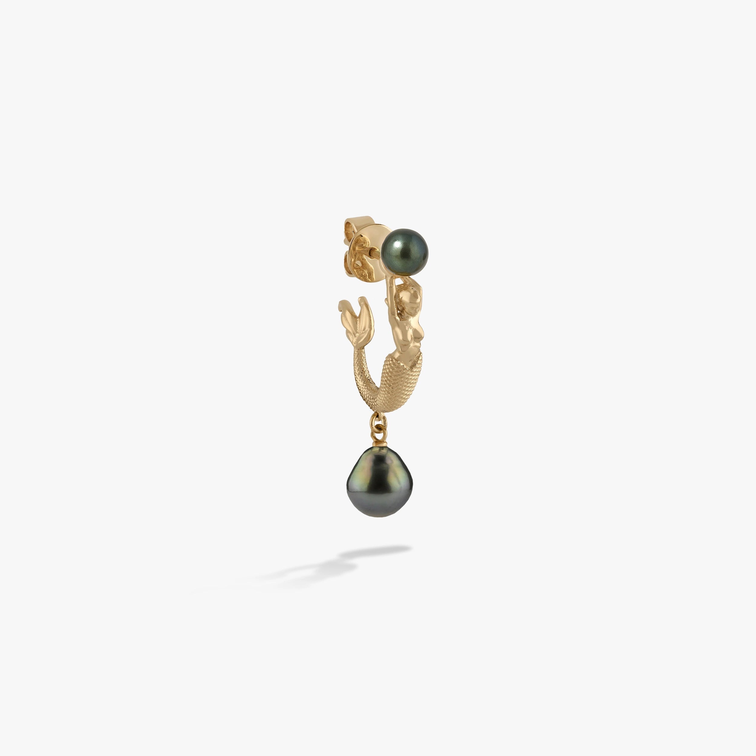 Awe Inspired Earrings 14K Yellow Gold Vermeil / Tahitian Pearl / Single Left Sea Siren Pearl Earring