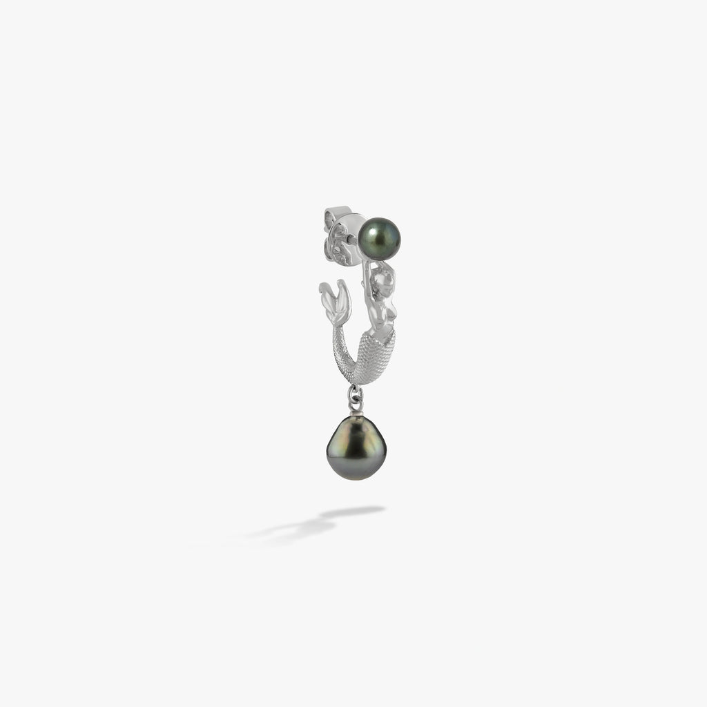 Awe Inspired Earrings 925 Sterling Silver / Tahitian Pearl / Single Left Sea Siren Pearl Earring