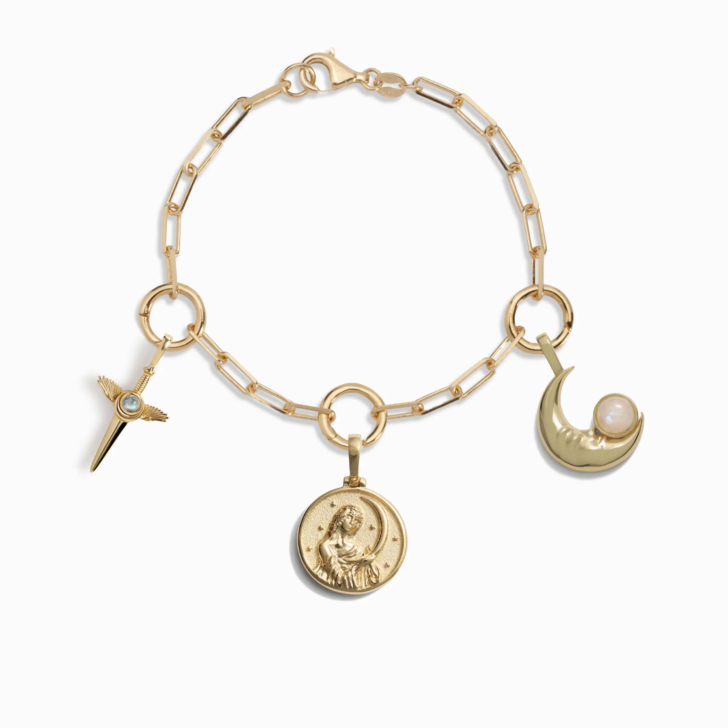 Celestial Goddess Sterling Silver Charm Bracelet Venus of Willendorf,  Cresent Moon W/ Face, Smiling Sun, Star, Lunar Goddess Charm, Heart - Etsy