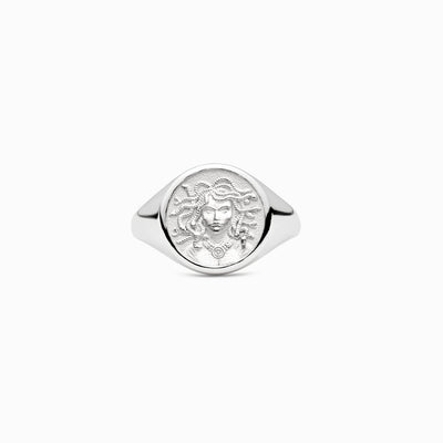 An Awe Inspired Medusa Signet Ring with an image of an eagle.