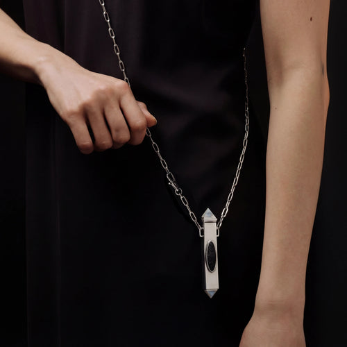 Awe Inspired Accessories Silver Plated Brass Ash & Smoke Volcanic Striker Vessel Cross Chain
