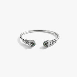 Awe Inspired Bracelets 925 Sterling Silver / Black Freshwater Pearl / Medium/Large Thorned Cabochon Cuff