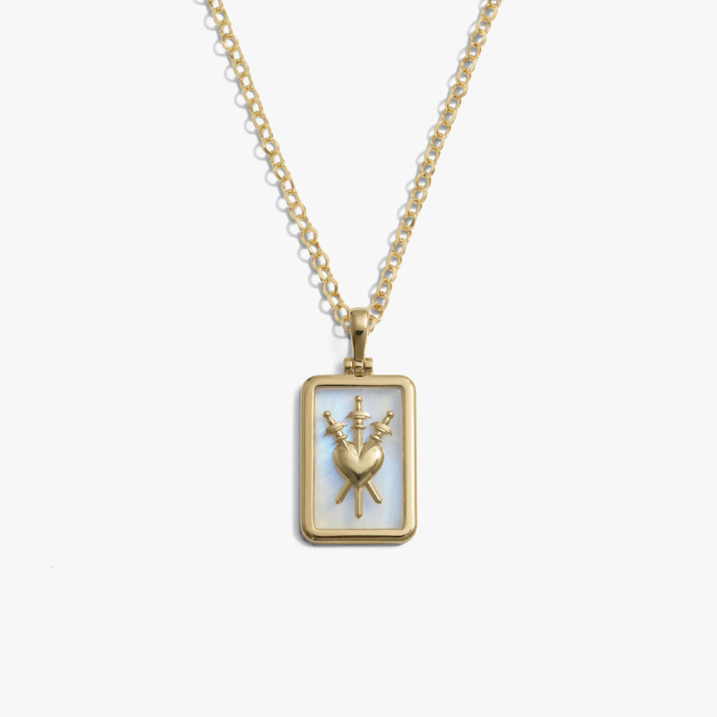 Awe Inspired Necklaces 14K Gold Vermeil / The Three of Swords Tarot Pendant / 16'' - 18'' Tarot Necklace