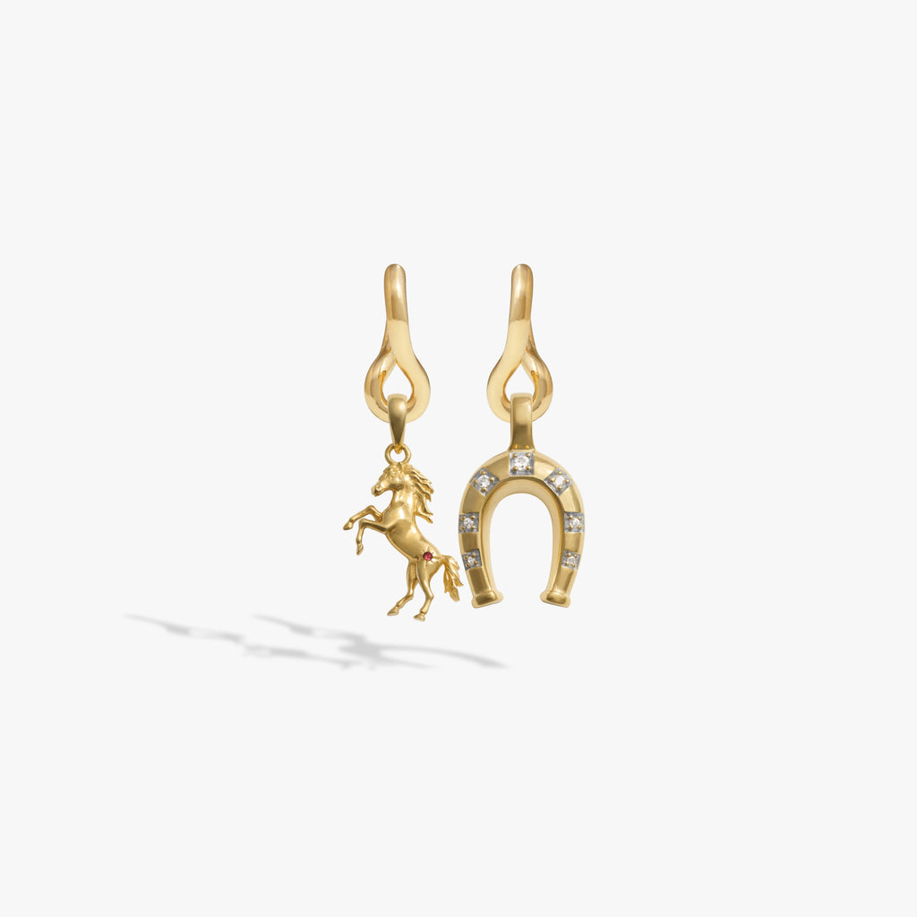 Awe Inspired Earrings 14K Gold Vermeil / Wild Luck Asymmetrical Charm Huggies