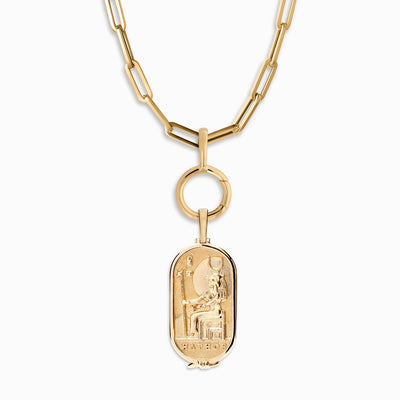 Goddess Hathor pendant and XL Amulet Collector on a Chunky Paperclip Chain in Gold Vermeil