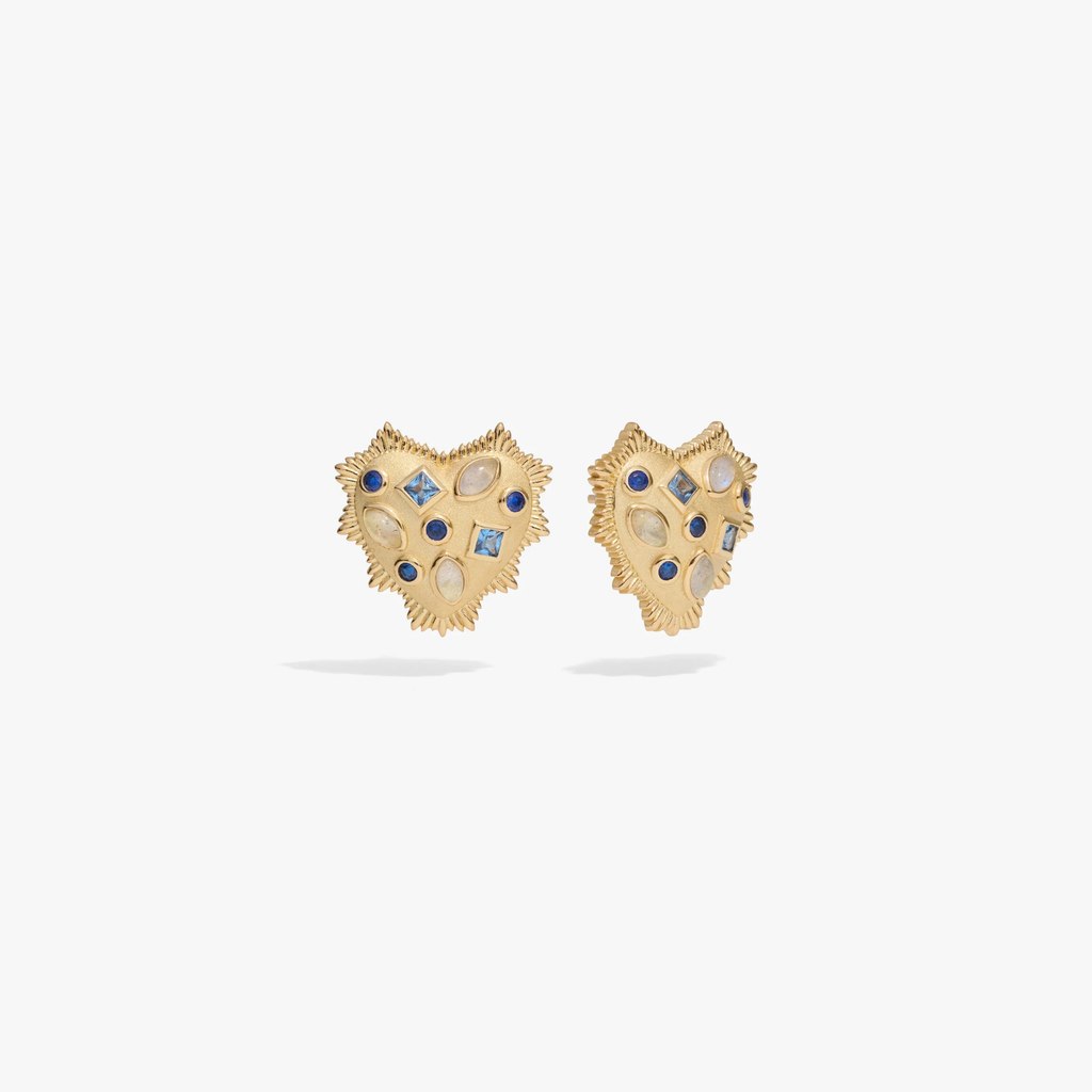 Awe Inspired Earrings 14K Gold Vermeil / Single [WIP] Blue Gemstone Radiant Heart Studs
