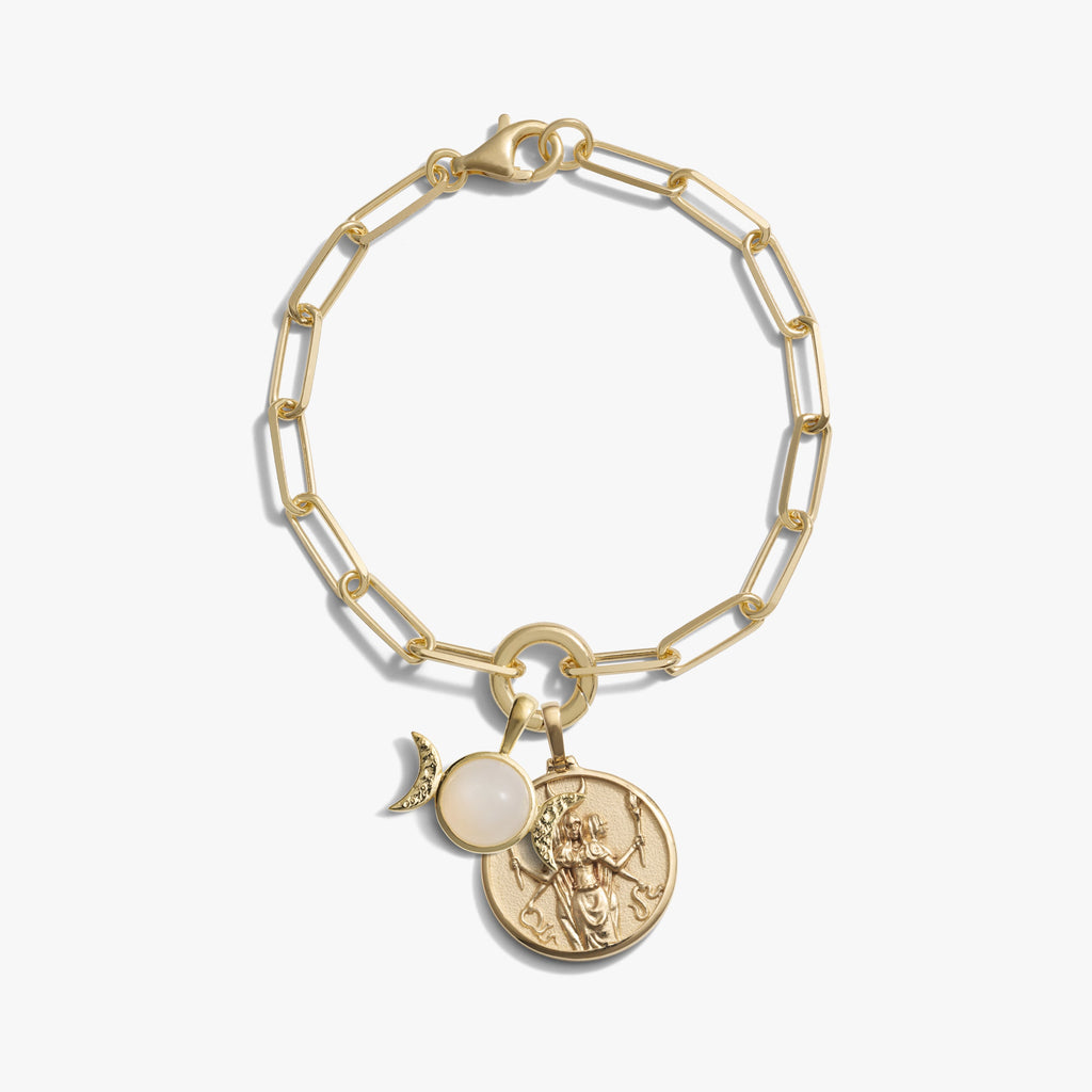 Awe Inspired Bracelets 14K Gold Vermeil Hecate Triple Moon Charm Bracelet