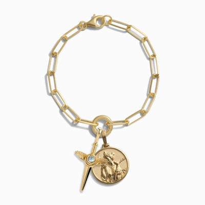 Awe Inspired Bracelets 14K Yellow Gold Vermeil Artemis and Flying Dagger Charm Bracelet