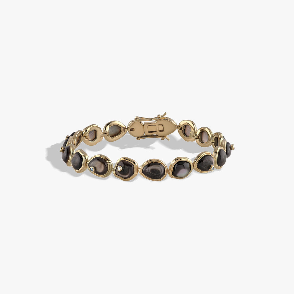 Awe Inspired Bracelets 14K Yellow Gold Vermeil / Black Mother of Pearl / 6.75" Organic Pearl Gemstone Tennis Bracelet