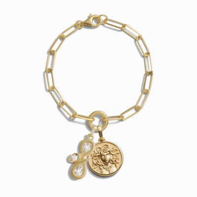 Awe Inspired Bracelets 14K Yellow Gold Vermeil Medusa and Infinity Snake Charm Bracelet