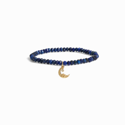 Awe Inspired Bracelets 14K Yellow Gold Vermeil Moon Wave Lapis Beaded Bracelet