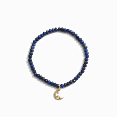 Awe Inspired Bracelets 14K Yellow Gold Vermeil Moon Wave Lapis Beaded Bracelet