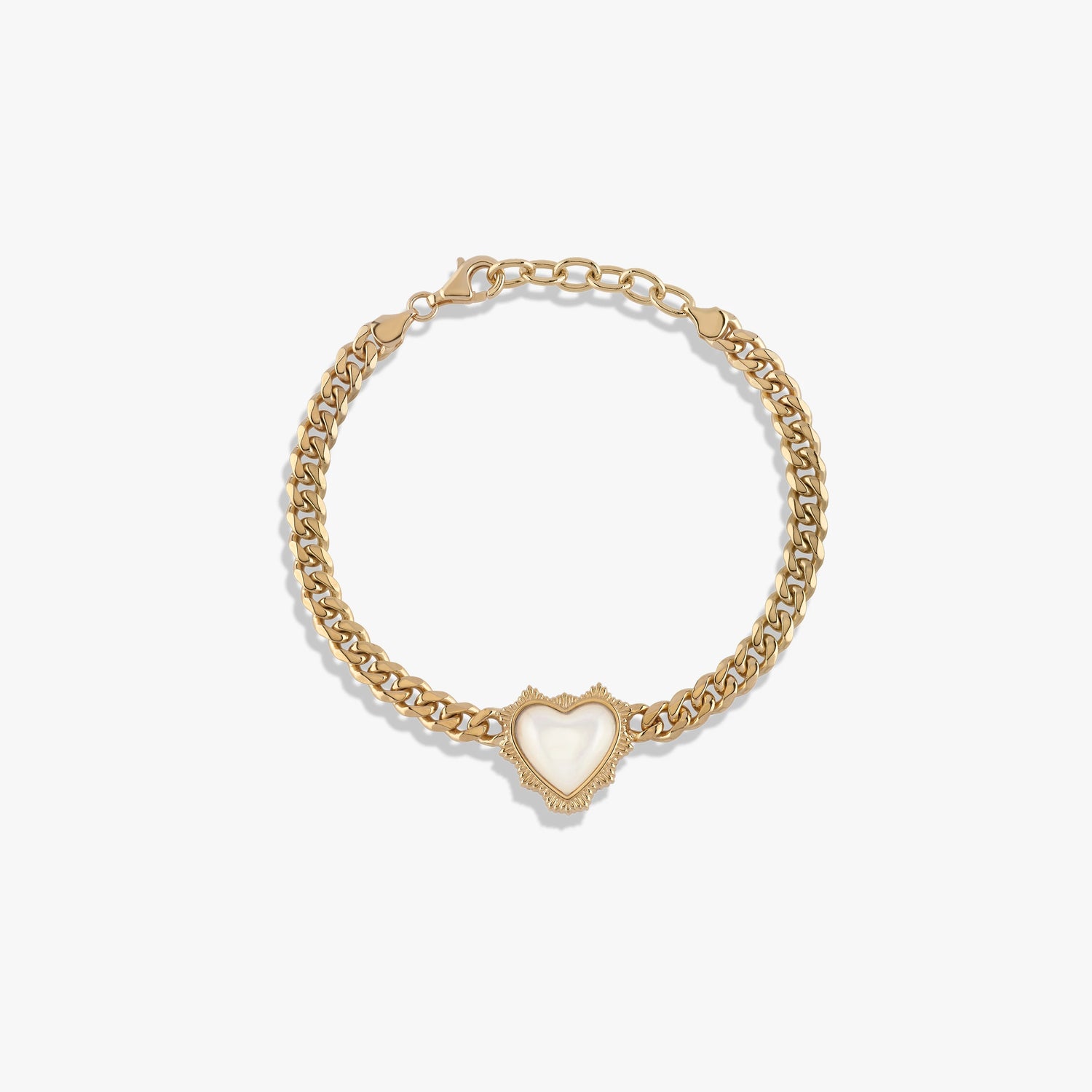 Awe Inspired Bracelets 14K Yellow Gold Vermeil Mother of Pearl Heart Cuban Bracelet
