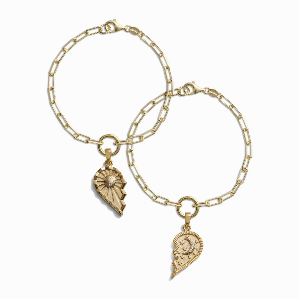 Awe Inspired Bracelets 14K Yellow Gold Vermeil Sun & Moon Friendship Bracelet Set