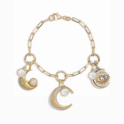 Awe Inspired Bracelets 14K Yellow Gold Vermeil Triple Moon Charm Collector Bracelet