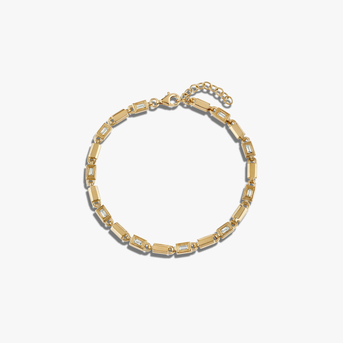 Awe Inspired Bracelets 14K Yellow Gold Vermeil / White Topaz Geo Link Tennis Bracelet