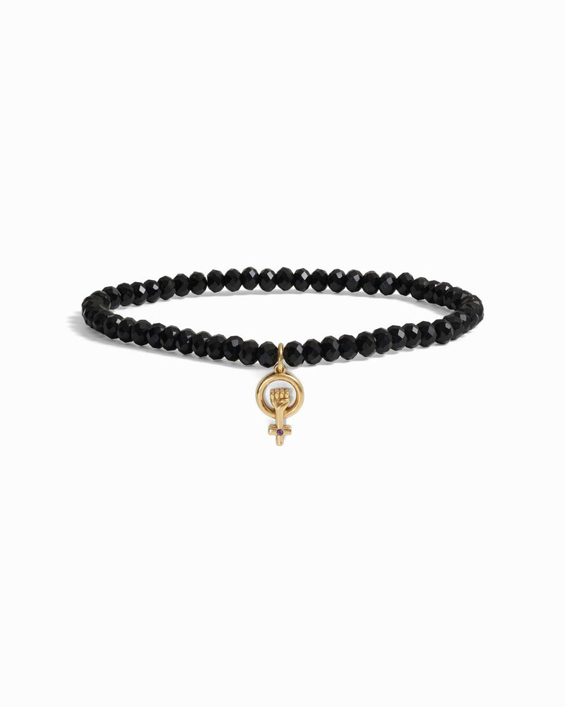 Awe Inspired Bracelets 14K Yellow Gold Vermeil Woman Power Onyx Beaded Bracelet