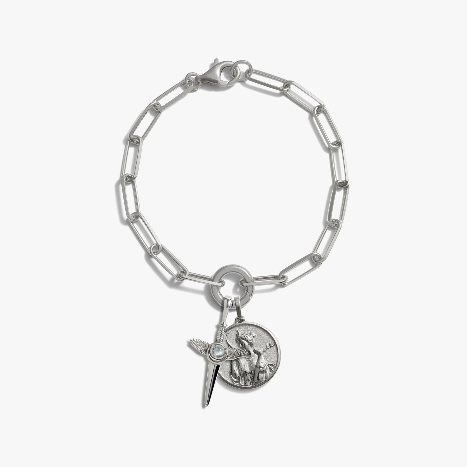 Awe Inspired Bracelets 925 Sterling Silver Artemis and Flying Dagger Charm Bracelet