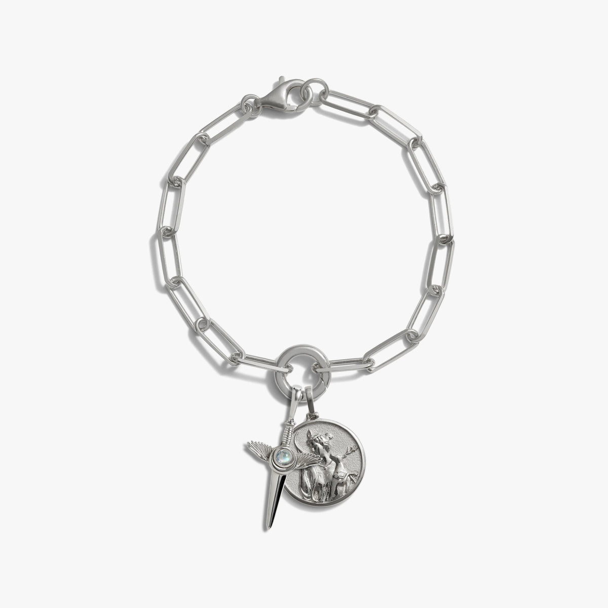 Awe Inspired Bracelets 925 Sterling Silver Artemis and Flying Dagger Charm Bracelet
