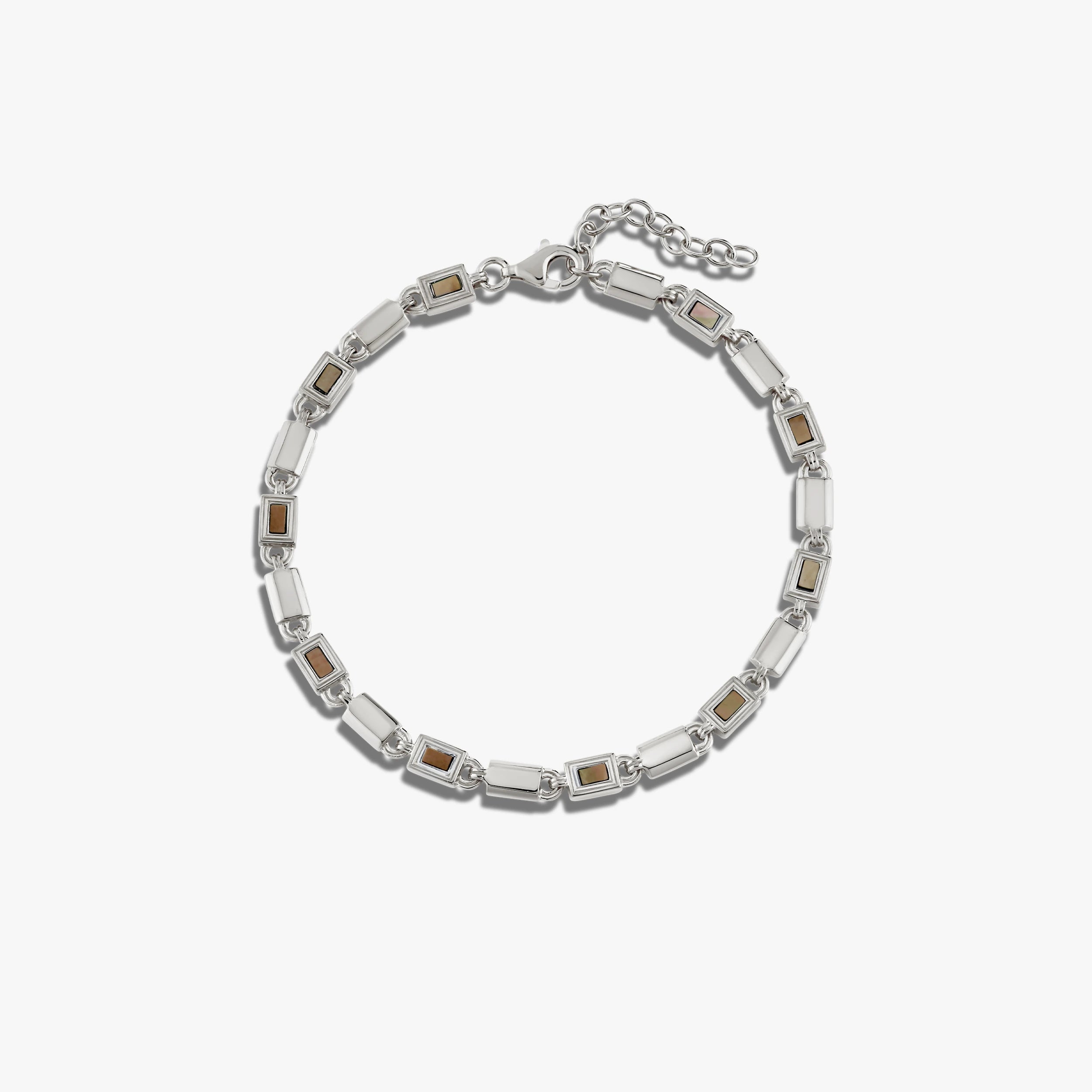 Awe Inspired Bracelets 925 Sterling Silver / Black Mother of Pearl Geo Link Tennis Bracelet