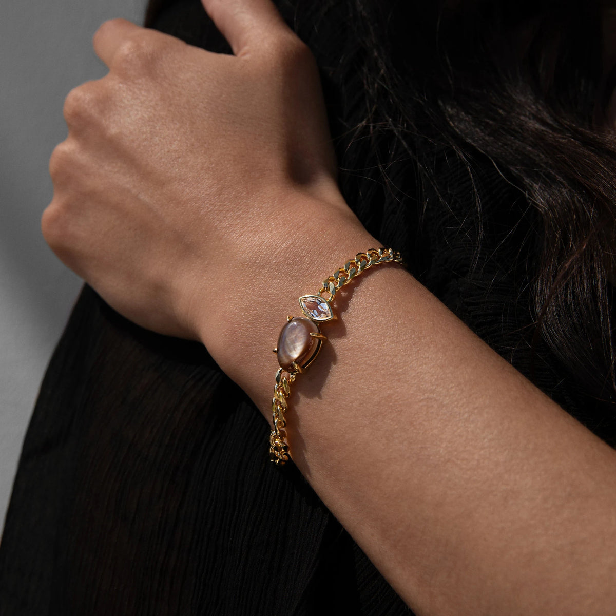 Awe Inspired Bracelets Deep Sea Black Mother of Pearl Chain Bracelet