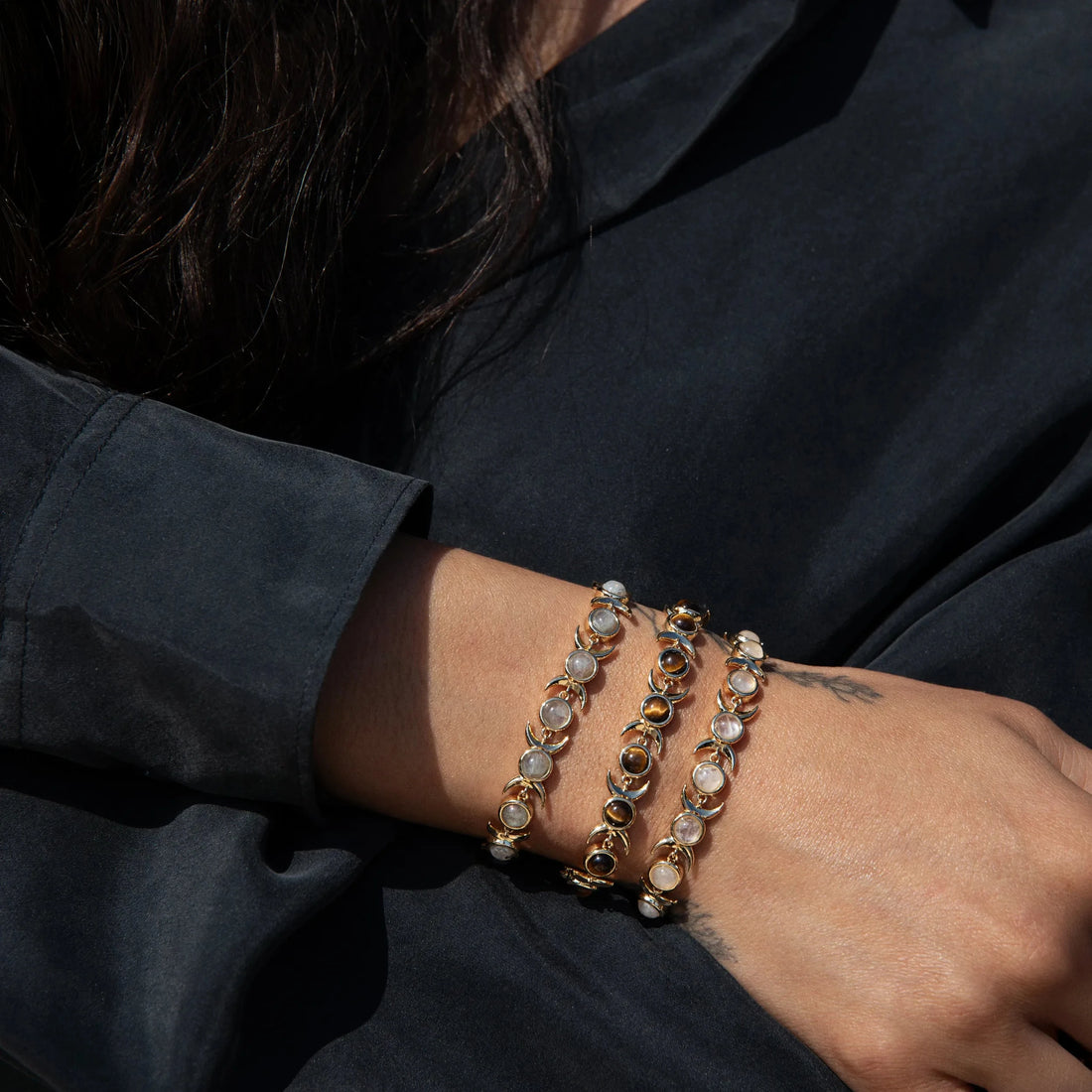 Awe Inspired Bracelets Moonstone Triple Moon Tennis Bracelet