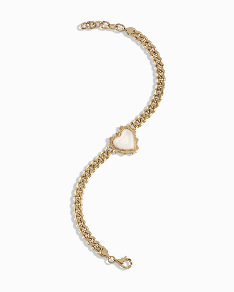 Awe Inspired Bracelets Mother of Pearl Heart Cuban Bracelet
