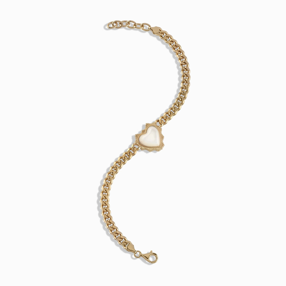 Awe Inspired Bracelets Mother of Pearl Heart Cuban Bracelet