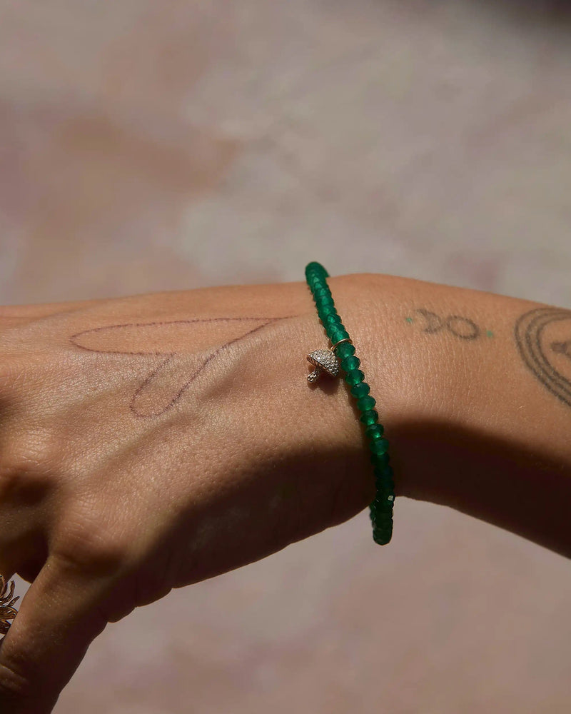 Awe Inspired Bracelets Mushroom Green Onyx Beaded Bracelet