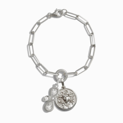 Awe Inspired Bracelets Sterling Silver Medusa and Infinity Snake Charm Bracelet