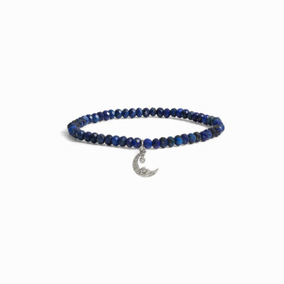 Awe Inspired Bracelets Sterling Silver Moon Wave Lapis Beaded Bracelet