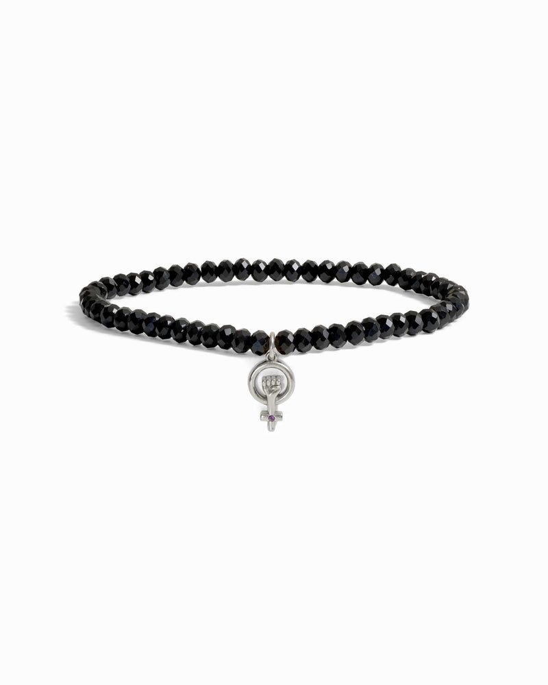 Awe Inspired Bracelets Sterling Silver Woman Power Onyx Beaded Bracelet