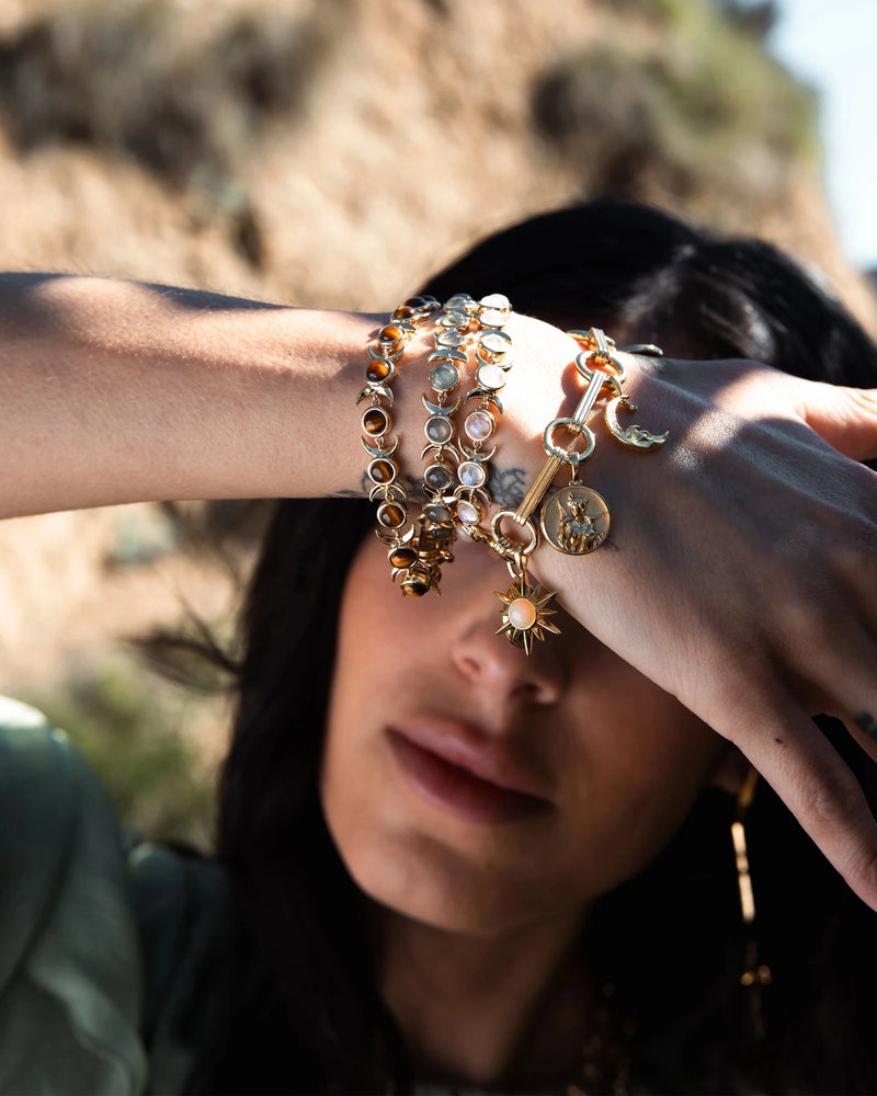 Awe Inspired Bracelets Tiger's Eye Triple Moon Tennis Bracelet