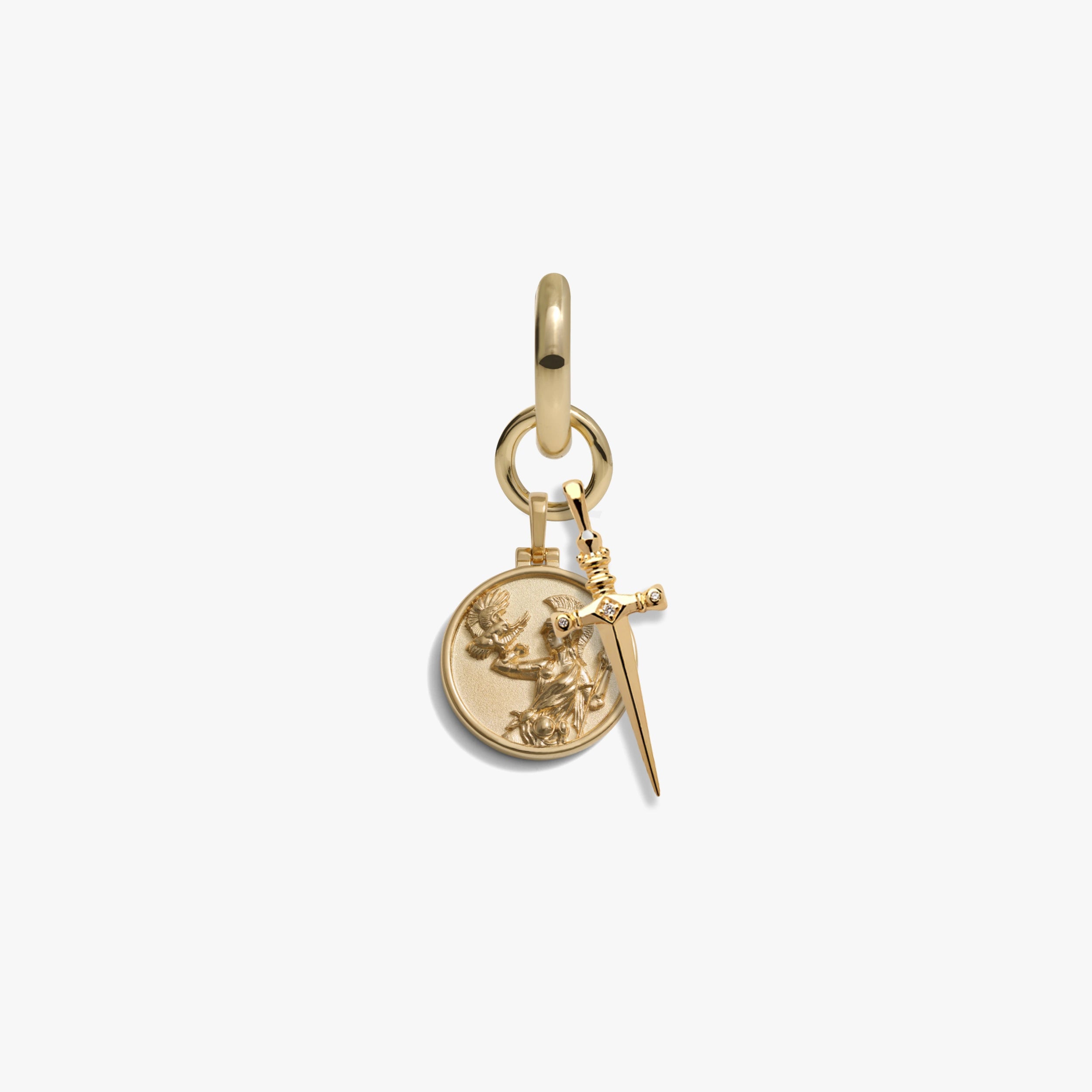 Awe Inspired Earrings 14K Gold Vermeil / Athena Warrior Goddess Charm Earring