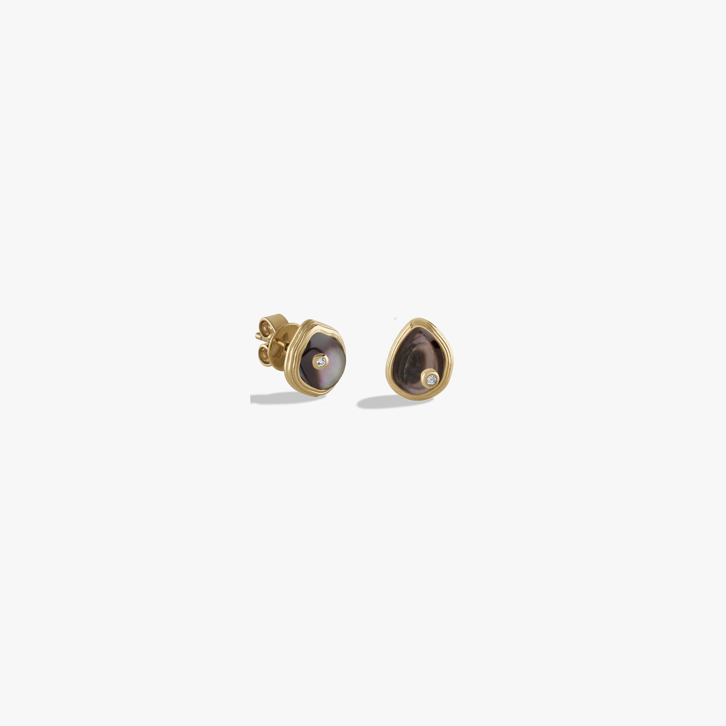 Awe Inspired Earrings 14K Gold Vermeil / Black Mother of Pearl Organic Pearl Gemstone Studs