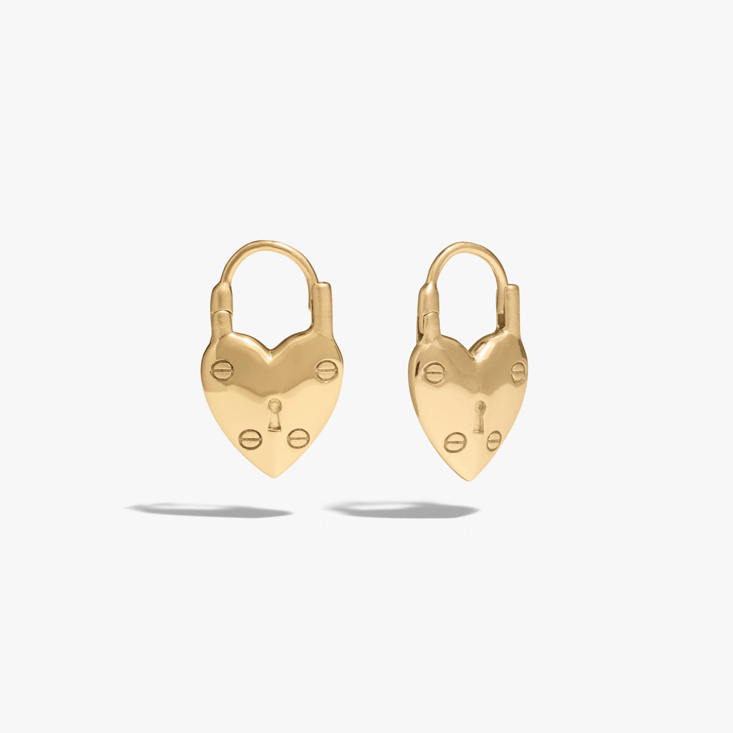 Awe Inspired Earrings 14K Gold Vermeil Padlock Heart Huggies
