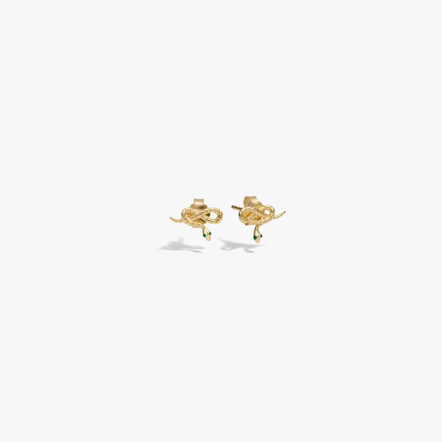 Awe Inspired Earrings 14K Gold Vermeil / Pair Emerald Eye Snake Studs
