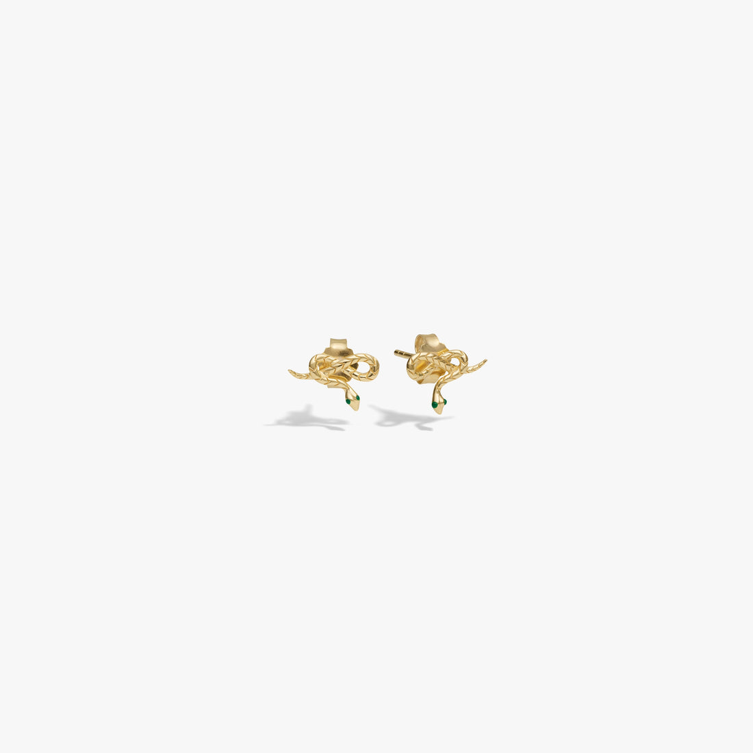 Awe Inspired Earrings 14K Gold Vermeil / Pair Emerald Eye Snake Studs