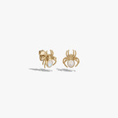 Awe Inspired Earrings 14K Gold Vermeil / Pair Moonstone Spider Studs