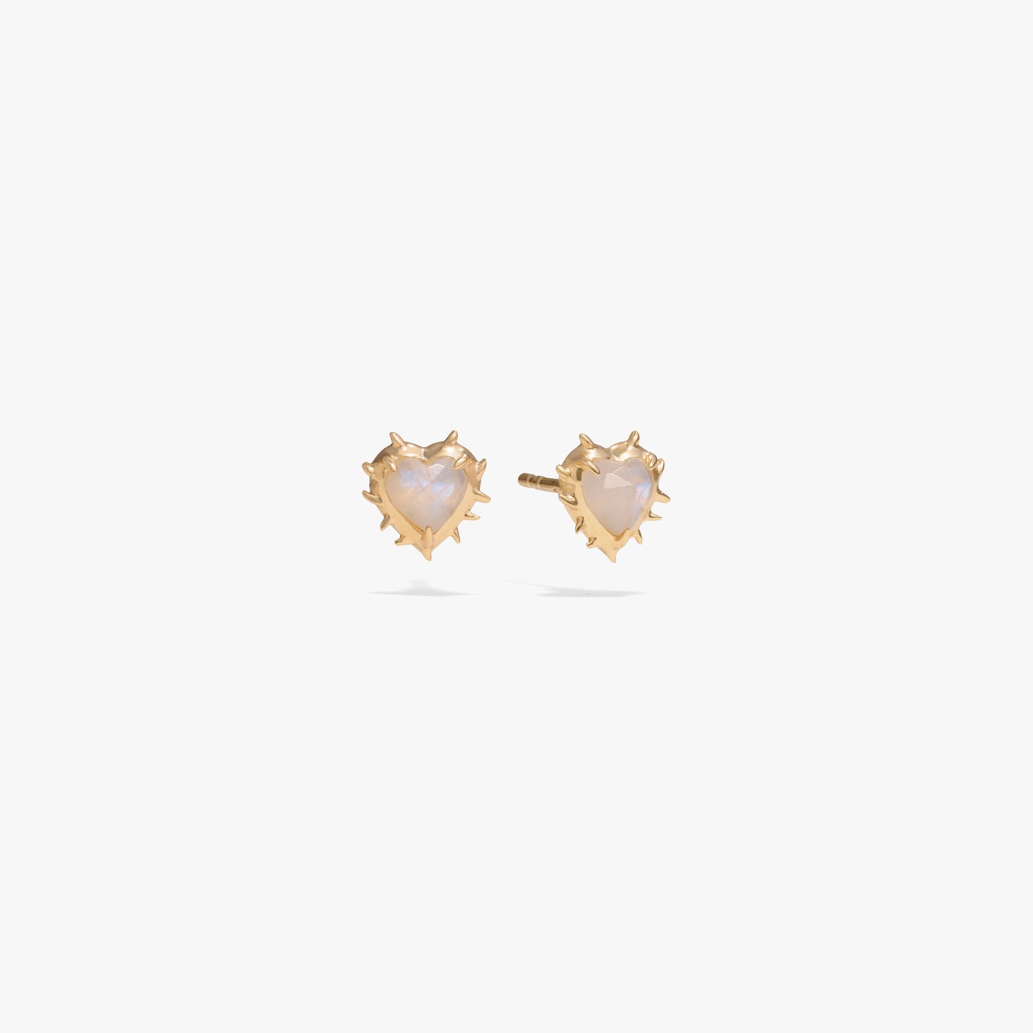 Awe Inspired Earrings 14K Gold Vermeil / Rainbow Moonstone / Pair Heart of Thorns Stud