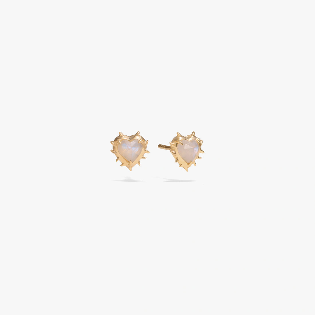 Awe Inspired Earrings 14K Gold Vermeil / Rainbow Moonstone / Pair Heart of Thorns Stud