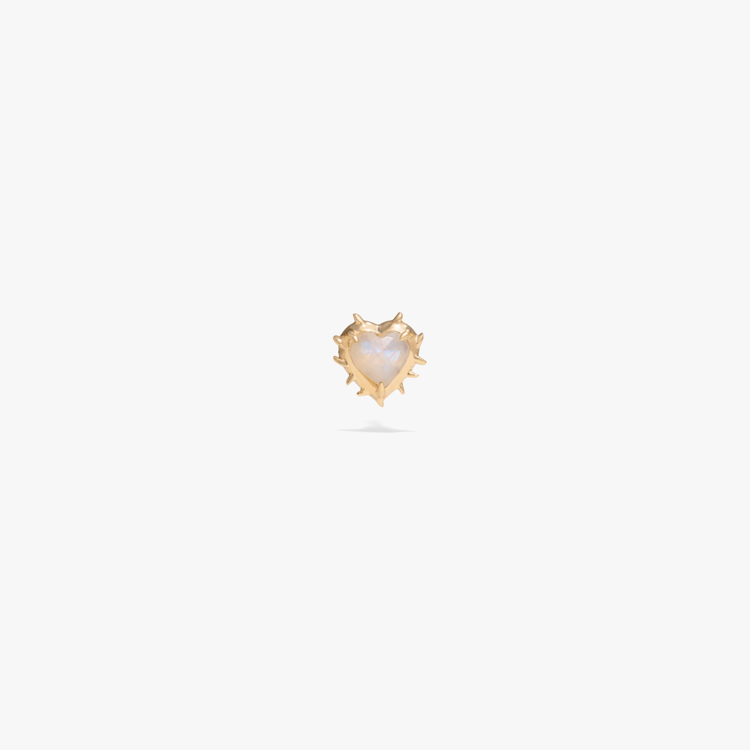 Awe Inspired Earrings 14K Gold Vermeil / Rainbow Moonstone / Single Heart of Thorns Stud