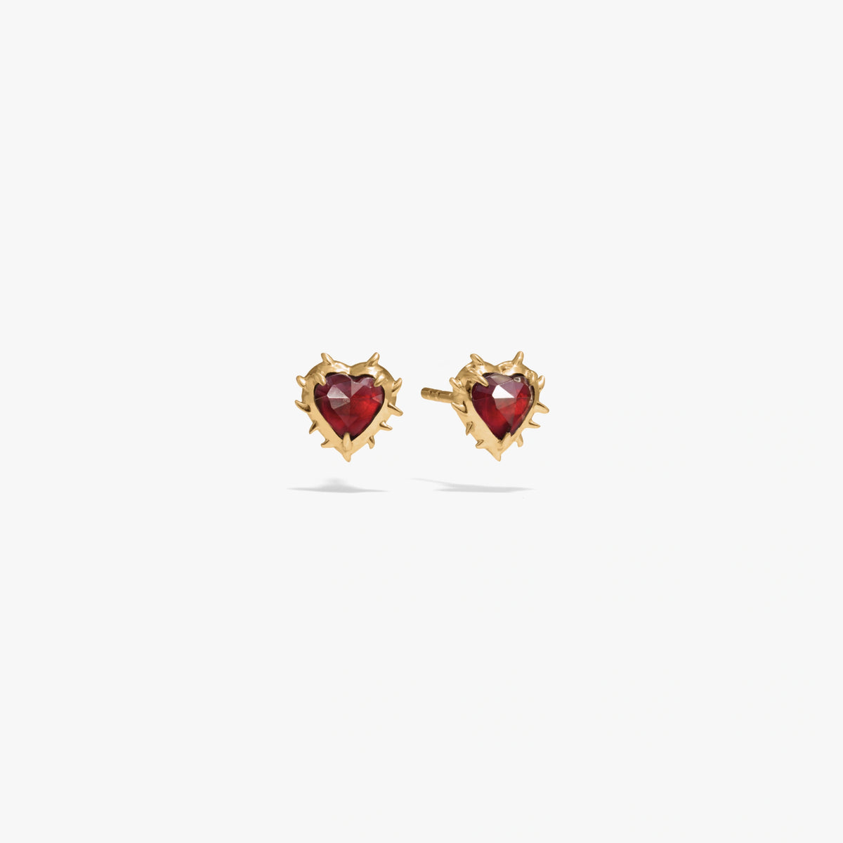 Awe Inspired Earrings 14K Gold Vermeil / Red Garnet / Pair Heart of Thorns Stud