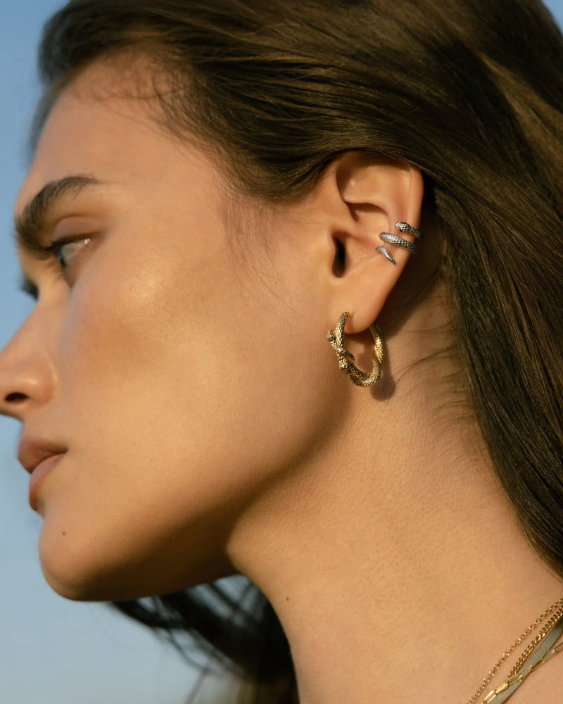 Awe Inspired Earrings 14K Gold Vermeil Twisted Serpents Hoop Earrings