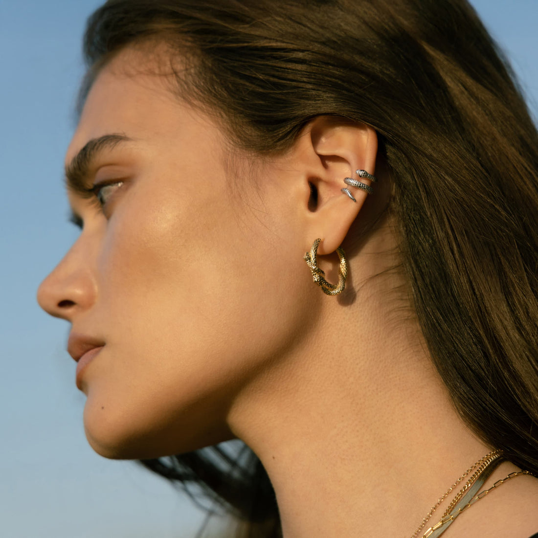 Awe Inspired Earrings 14K Gold Vermeil Twisted Serpents Hoop Earrings